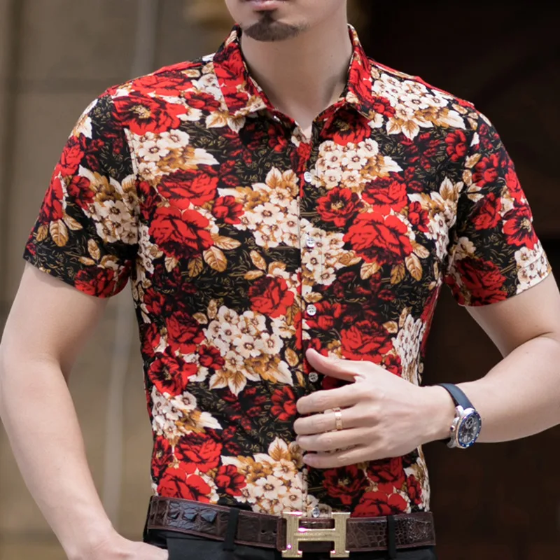 Мужская гавайская рубашка с коротким рукавом, мужская приталенная рубашка Camisa Masculina, летняя Гавайская Повседневная мужская рубашка с цветочным принтом - Цвет: 12 Asian size