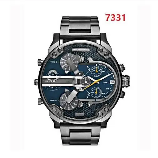 Online Marke Rot Luxus Große Leder Uhr Männer Dual Time Display Quarz Armbanduhr mit Edelstahl Band Quarz Armbanduhren