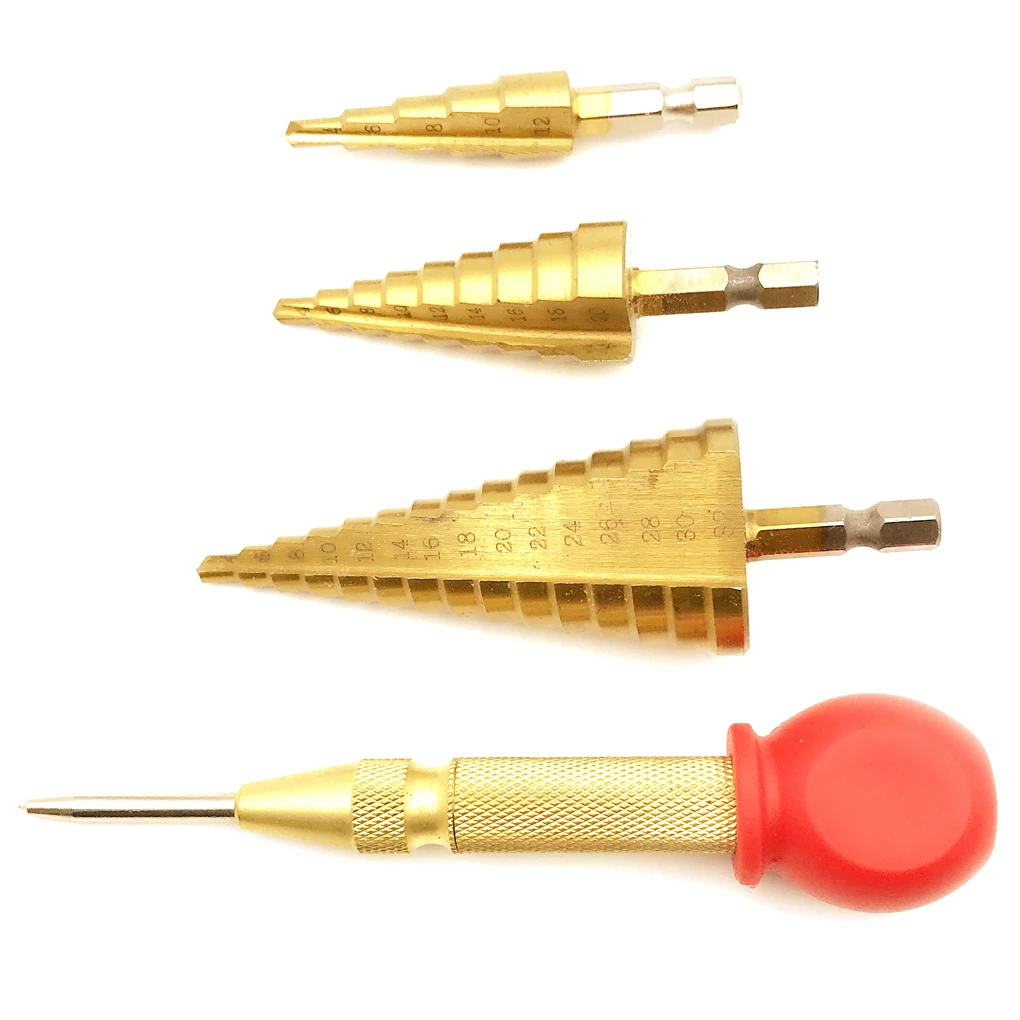 

3Pcs HSS hex shank titanium coating power tool carbide drill bit micro drill bit drill pagoda bit suit step drill4-12/4-20/4-32
