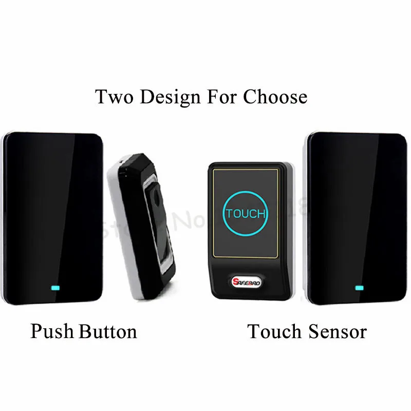 Wholesales Saful Waterproof Touch LED Door Bell EU/US Plug Wireless DoorBell kits 1 Push Doorbells Button+2 Receivers No Battery