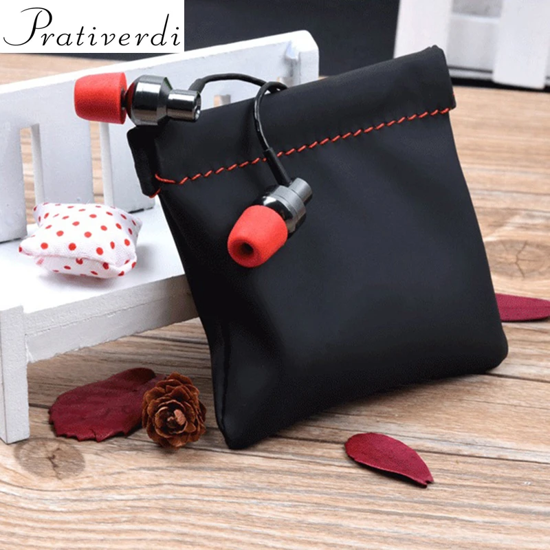 

prativerdi Mini Earphone Bag PU Leather Headphone Carrying Case Travel organizer For Headset Cable Earbud Coin Money Storage Bag