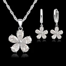 Высокое качество Твердые 925 пробы серебряные красивые цветы Висячие Серьги Ожерелье Ювелирные наборы для женщин женские свадебные