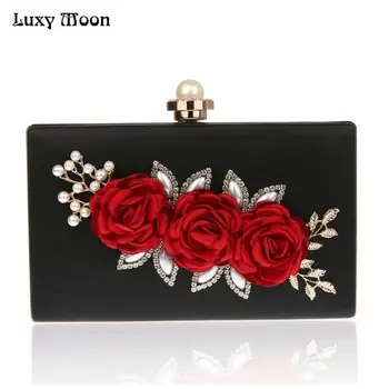 

LUXY MOON Camellia Evening Bag Elegant Flower Day Clutch 6 color Evening Clutch Bag Wedding Bride Purse Chain Handbags