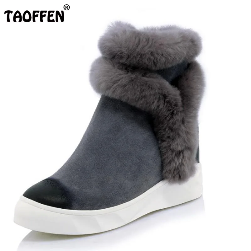 

TAOFFEN Women Real Leather Mid Calf Snow Boots Thick Fur Zipper Flats Boots Warm Fur Shoe Winter Botas Women Footwear Size 34-39