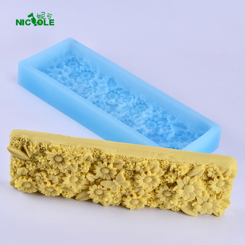 

Flat Rectangle Loaf Silicone Soap Mold with Decorative Patterns on the Bottom for Craft Handmade DIY Soap Making Tool