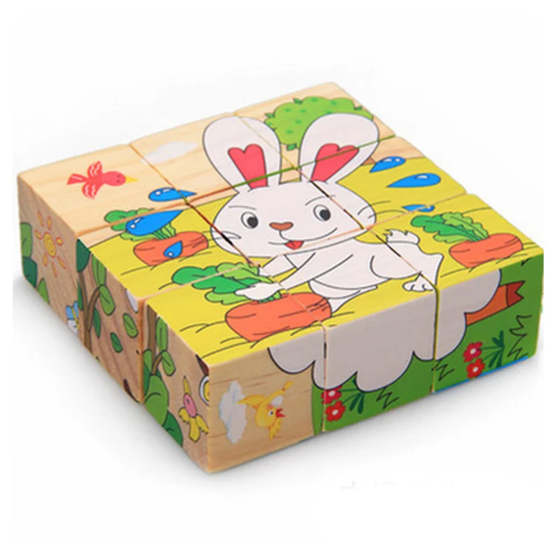 Beste Zes gezicht Foto Houten Jigsaw 3D Puzzel Speelgoed kinderen Vroege Educatief Speelgoed Kubus Puzzel 10 Types beschikbaar
