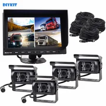 DIYKIT Dividir QUAD Car Monitor de 9 Polegadas + 4 x CCD IR noite Câmera de Visão Traseira Impermeável para Truck Bus Car Invertendo câmera