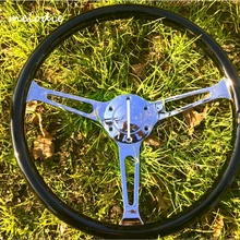 Черный окрашенный деревянный 38 см Универсальный Винтажный Классический Деревянный автобус гоночный автомобиль Руль с роговой кнопкой, все ручной работы