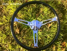Madeira 38 cm universal vintage clássico ônibus de madeira pintado de preto racing wheel steering carro com botão da buzina, tudo feito à mão