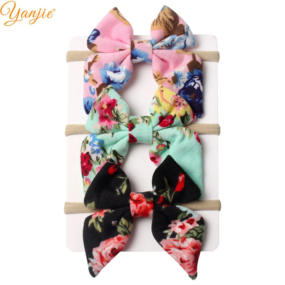 

3pcs/lot Hot-sale Kids 3" Floral Sailor Bow Elastic Nylon Headband European Hair Style Accessories For Girls Headwrap Bandeau