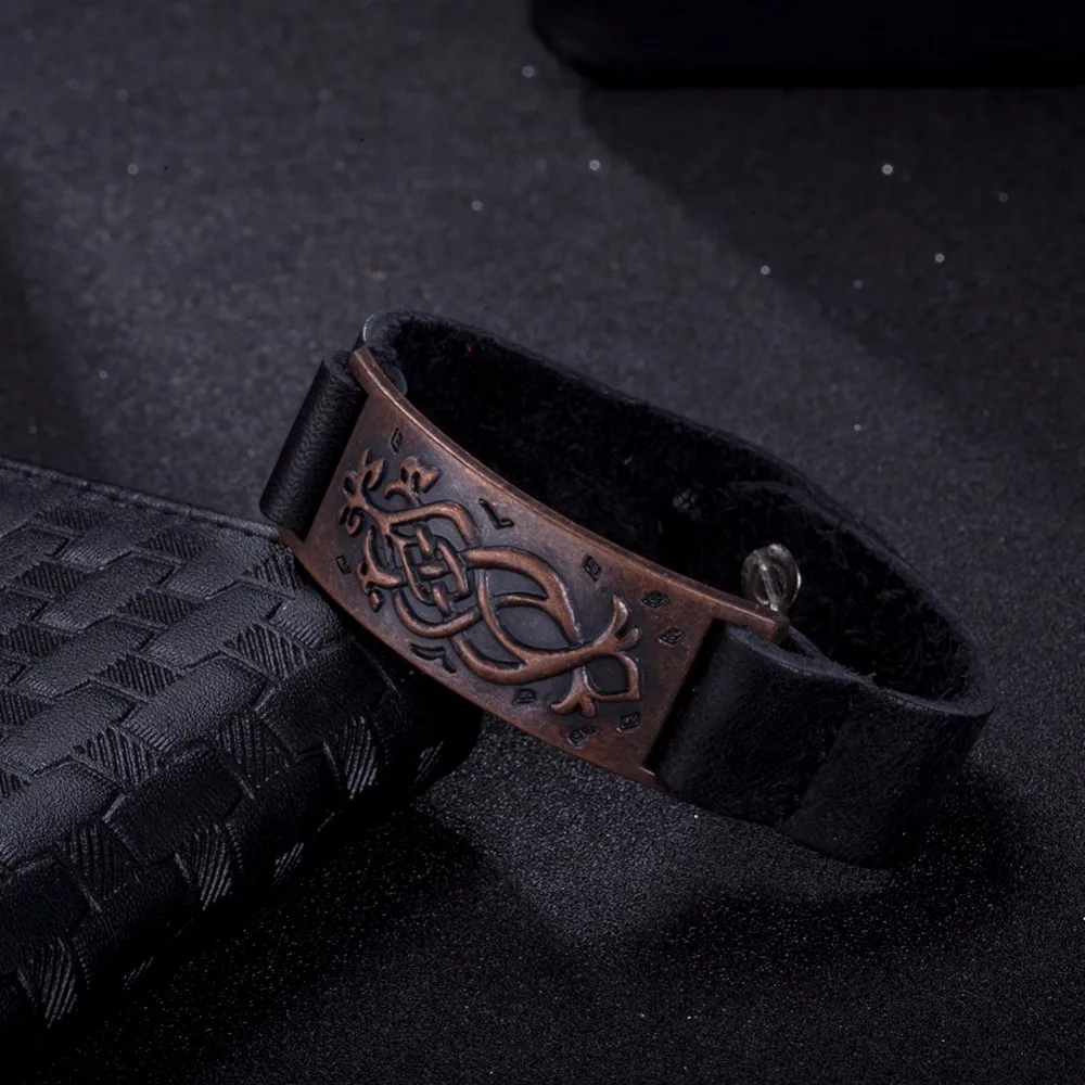 black leather bracelet for women men watch bangle with silver plated sculpture square design charm chain handmade bijouterie HF101 (5)