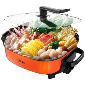 

30LK1801 Home Multifunction Electric Hot Pot Double Ring Heating Multi Cooker Integral Die-casting Non-stick Pot 6L 1500W Orange