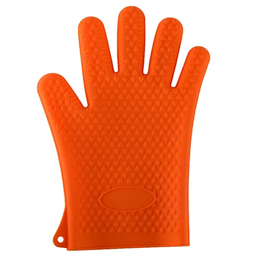 Термостойкие силиконовые перчатки KONCO, перчатки для приготовления барбекю для выпечки жарки барбекю с пальцами, перчатки для микроволновой печи - Цвет: Orange