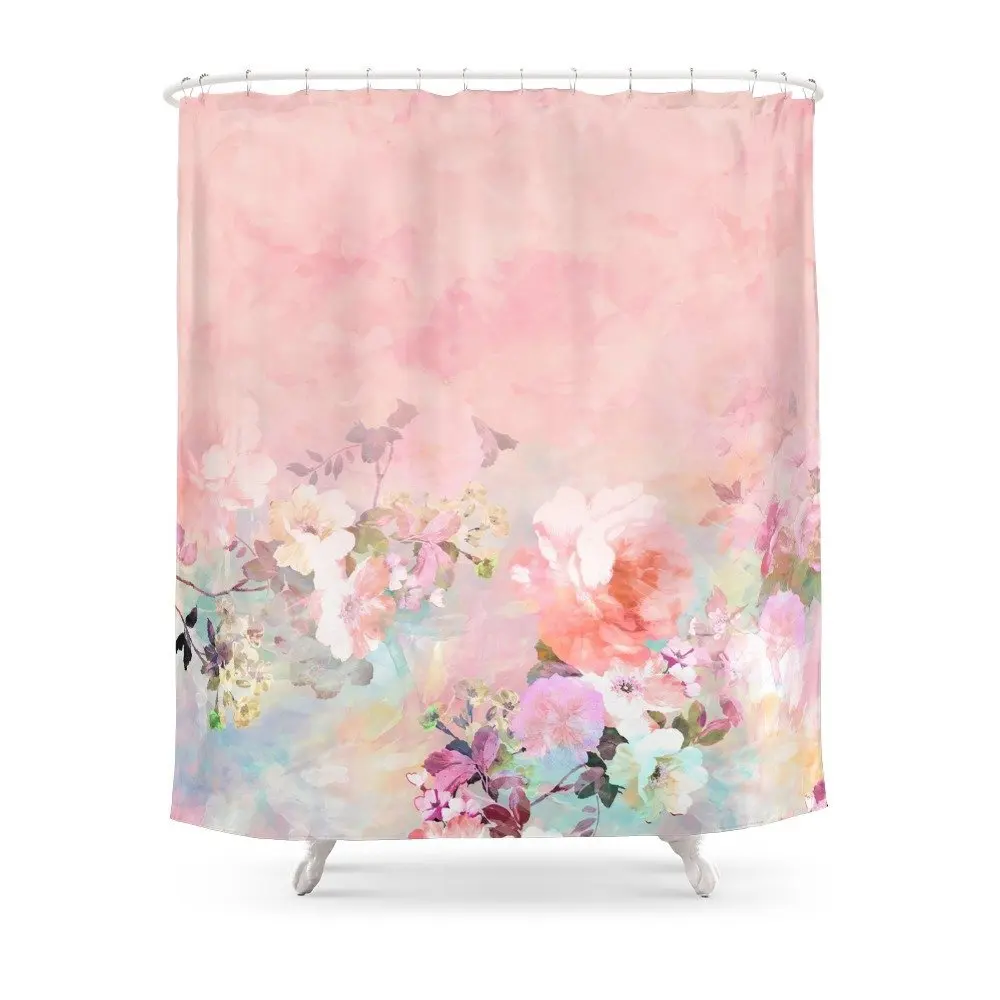 Modern Blush Watercolor Ombre Floral Watercolor Pattern Shower Curtain Polyester Fabric Bathroom