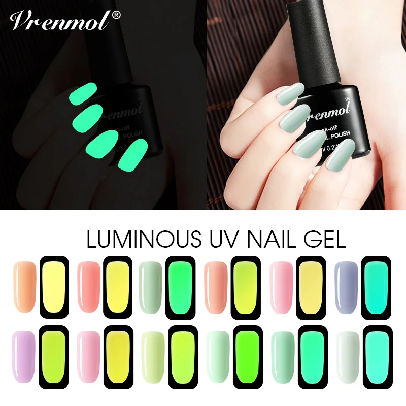 Vrenmol 8ml Fluorescent Luminous Nail Gel Polish Glow In The Dark Light