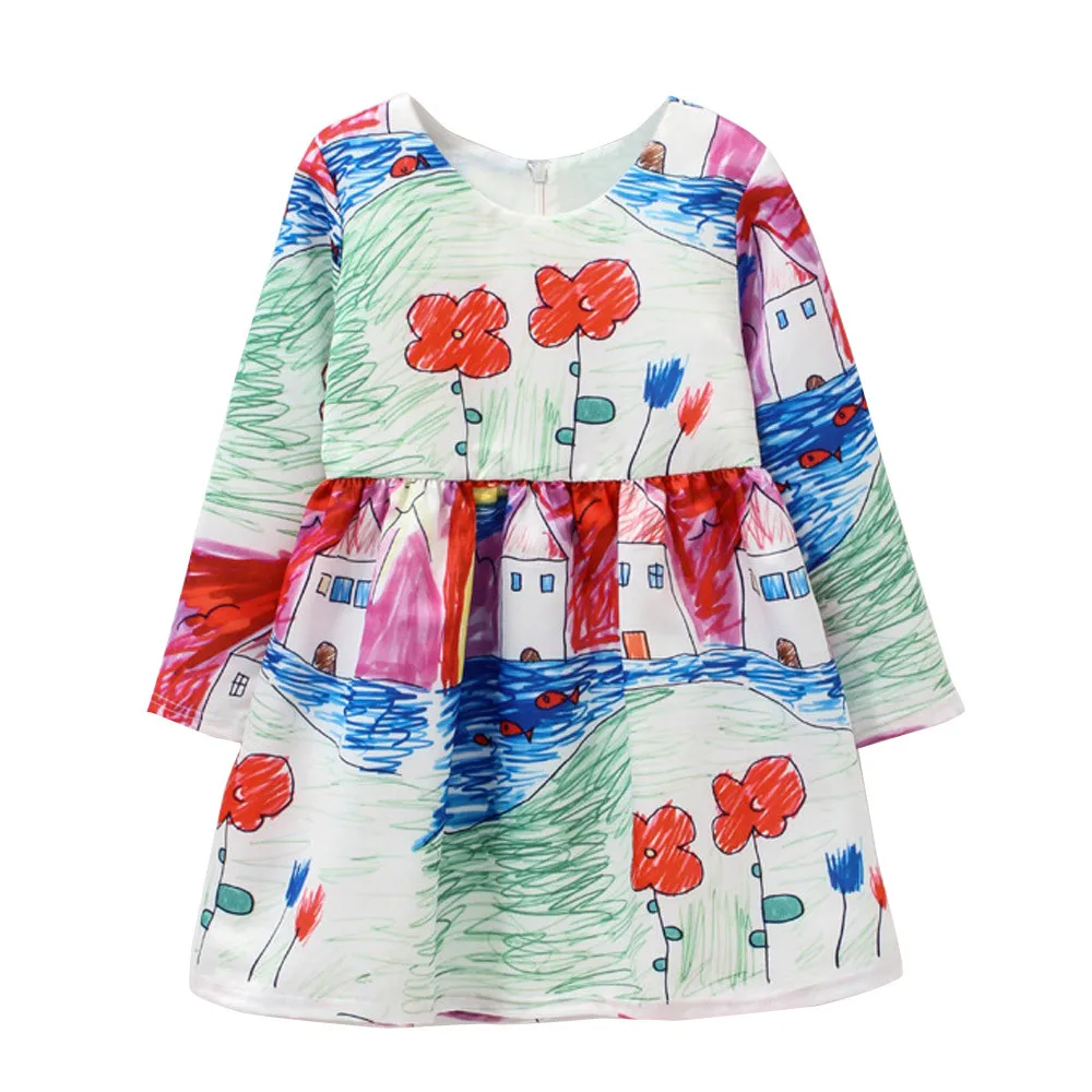 

Toddler Kids Baby Girls Flower Clothes Long Sleeve toddler dress shoes girl dresses Party Princess Dresses Feb1