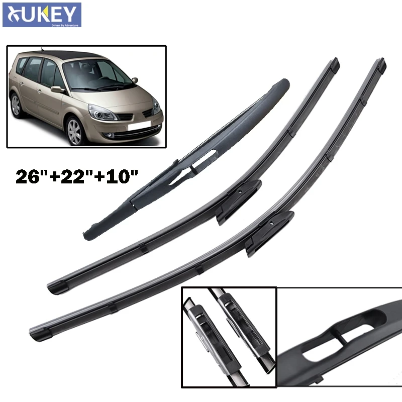 Xukey Front And Rear Wiper Blades For Renault Scenic 2 /Grand Scenic 2 Windscreen Windshield