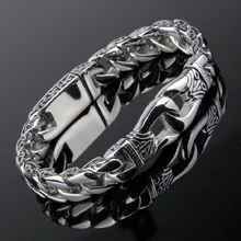 316L pulseras de acero inoxidable para hombres biker pulsera vintage Totem ribete curvo curb Cadena de plata hign polaco sello