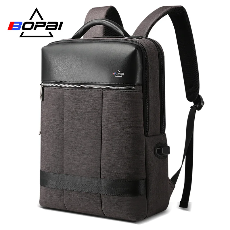 

BOPAI Vertical Stripe Men Business Backpack Grey Professional Male Laptop Backpack 15.6Inch High School Students mochila escolar