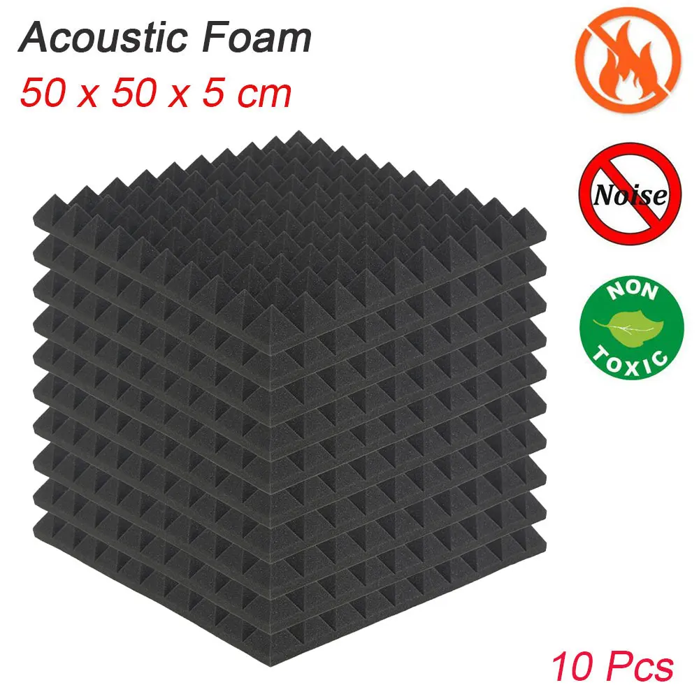 

10pcs Acoustic Foam Panel Wedge Studio Soundproofing Panels,Echoes Absorption Sound Treatment Fire-Resistant 50cm X 50cm X 5cm