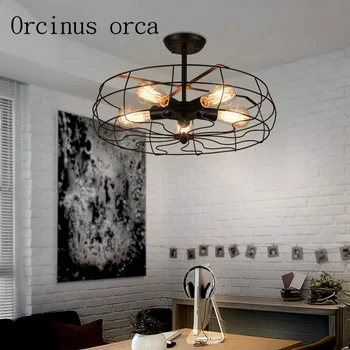 

American style industrial wind retro chandelier dining room living room bedroom balcony creative iron circular fan ceiling lamp