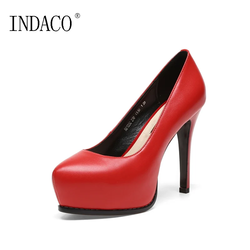 

2018 Spring New Genuine Leather Cowhide Platform High Heels Pumps 11cm Chaussures Femme Talon Femme
