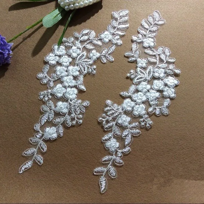 Белый с серебряной нитью кружева аппликация вихревые кружева аппликация для свадебного платья белый