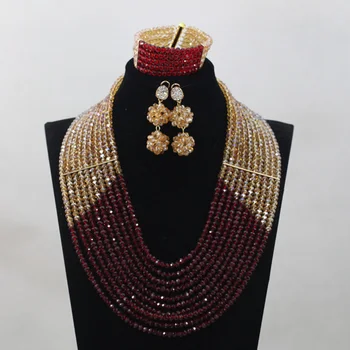 

Trendy Champagne/Wine Design Nigerian Party Necklace Bracelet Jewelry Set African Crystal Beads Jewelry Set Free ShippingABH094