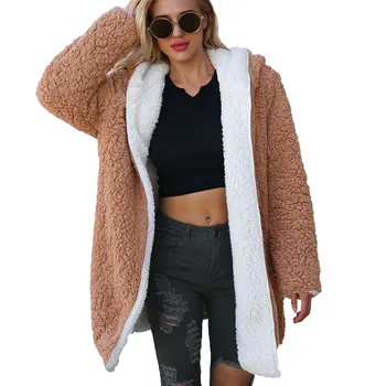 

Jacket Coat Womens Winter Nice Artificial Wool Long Outerwear Parka Ladies Winter Thick Ovearcoat Hooded Teddy Outerwear
