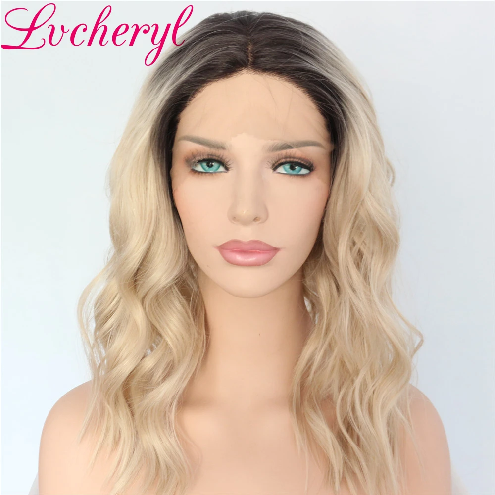 

Dark Roots Ombre Wigs for Women Blonde Wig Synthetic Lace Front Wig Short Bob Wavy Hair 150% Density Heat Resistant Fiber