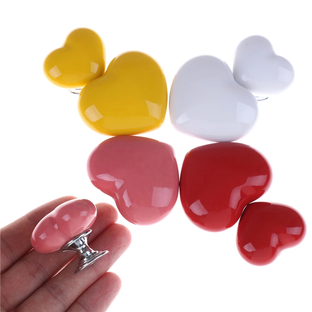 1set colorful fashion love Heart Shape Ceramic Door Knobs