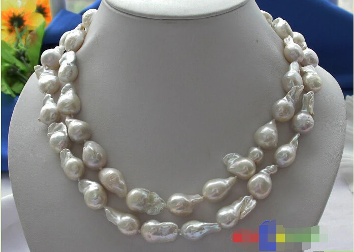 

Free shipping >>>>>HUGE 2ROW 23MM WHITE DRIP KESHI REBORN PEARL NECKLACE MABE p2215
