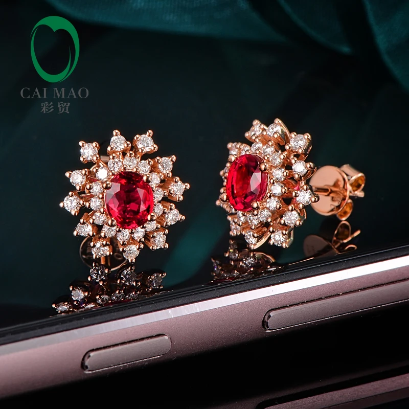 

Caimao 1.05ct Red Ruby Earrings with 0.56ct Round Diamond 14kt Rose Gold Exquisite Studs