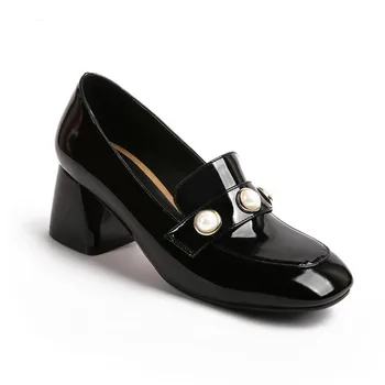 

Early spring 2018 fashion thick with high with large square head small size 30 shallow mouth single shoes 18113-47