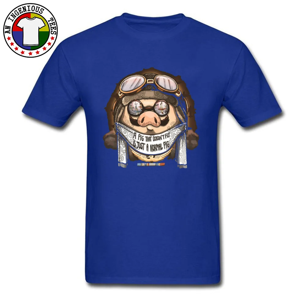 Funny 100% Cotton Summer Tees Funny Short Sleeve Male T-Shirt 3D Printed Lovers Day T Shirt O-Neck Free Shipping A pig that doesnt fly is just a normal pig  blue