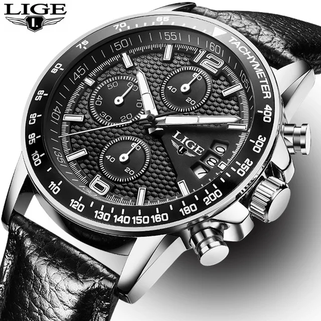 

LIGE Brand LIGE new men's watches quartz watch men Chronograph waterproof 30M sports steel watch Relogio Masculino