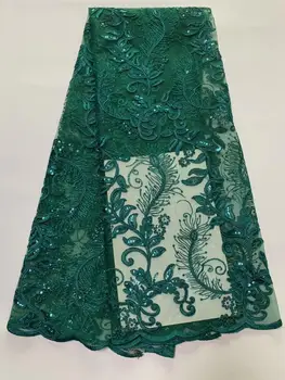 

Green Sequins Net Lace Fabric Unique Design Sequined Embroidered Guipure Mesh Lace For Indian Women Prom Dresses Material Fabric