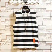 BQODQO мужская полосатая майка для мужчин, летняя японская Повседневная футболка, уличная удобная свободная Спортивная негабаритная футболка