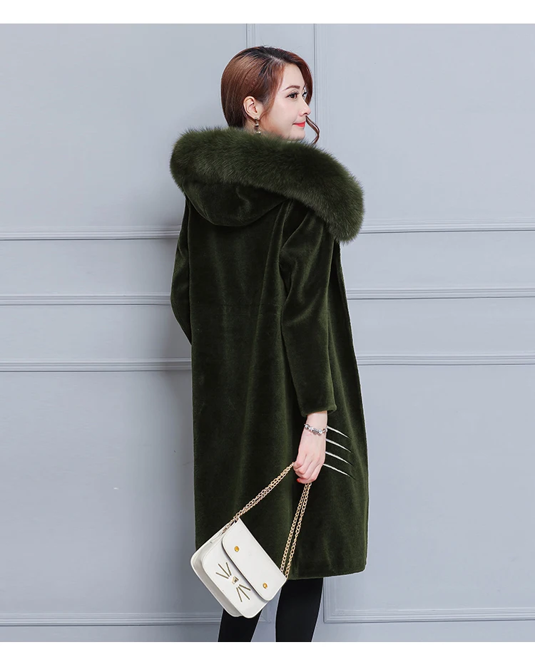 6916 5XL Plus Size Faux Fur Coat with Hood Women Elegant Winter Wool Jacket Fox Fur Collar Luxury Warm Long Winter Coat Women 2018 13