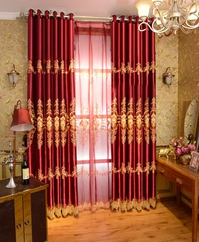 

Fashion Oriental Embroidered Jacquard Luxury Red Blackout Window Curtain For Bedding room Living room Drapes Cortinas para sala