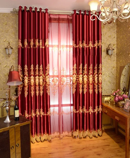 Mode Oosterse Geborduurde Jacquard Luxe Rode Verduisterende Gordijn ... Mode Oosterse Geborduurde Jacquard Luxe Rode Verduisterende Gordijn ...