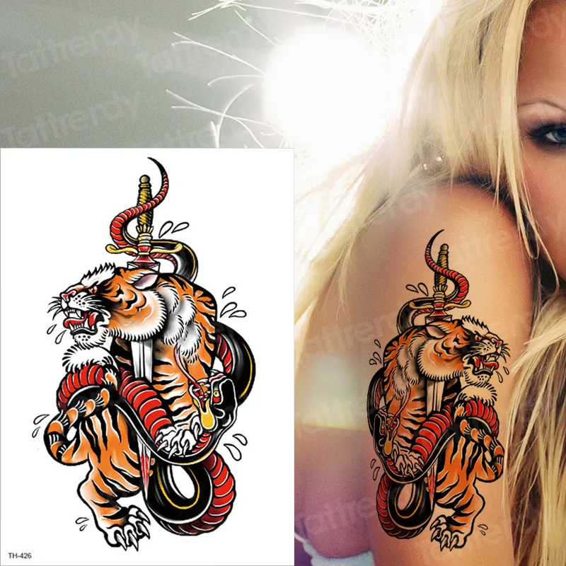 Летний стиль собака волк Татуировка Тигр наклейки женщины грудь нанесение рисунка временная татуировка Мужчины рисунок на руку водостойкое тату животные кошка