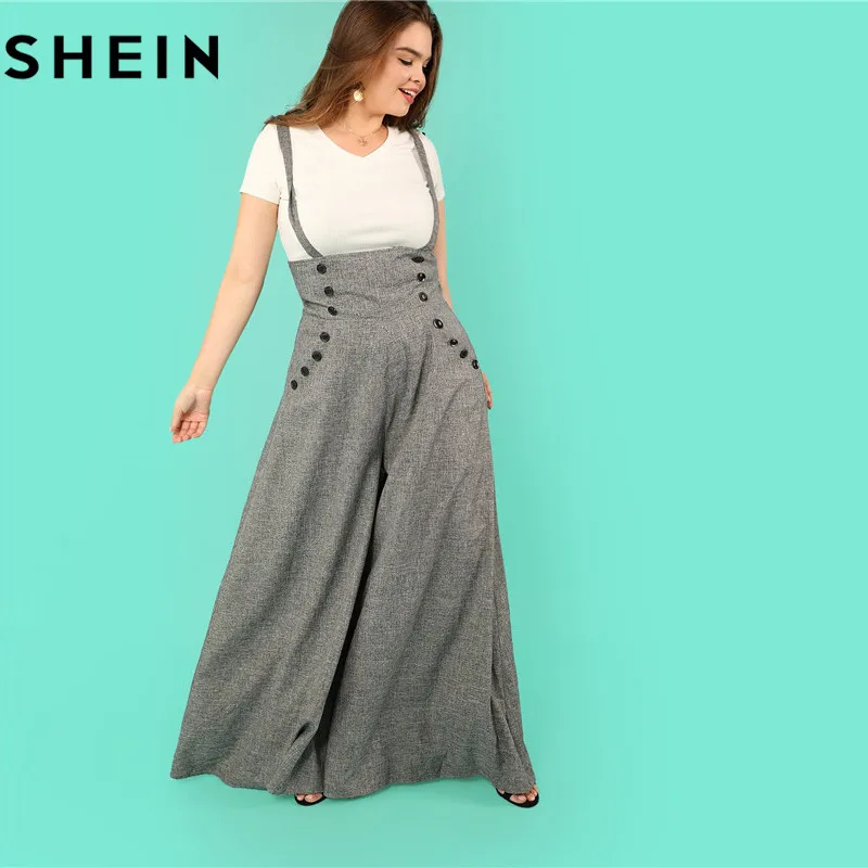 SHEIN Стильные Брюки Размера Плюс С Подтяжками Офисные Брюки С Лямками Размера Плюс