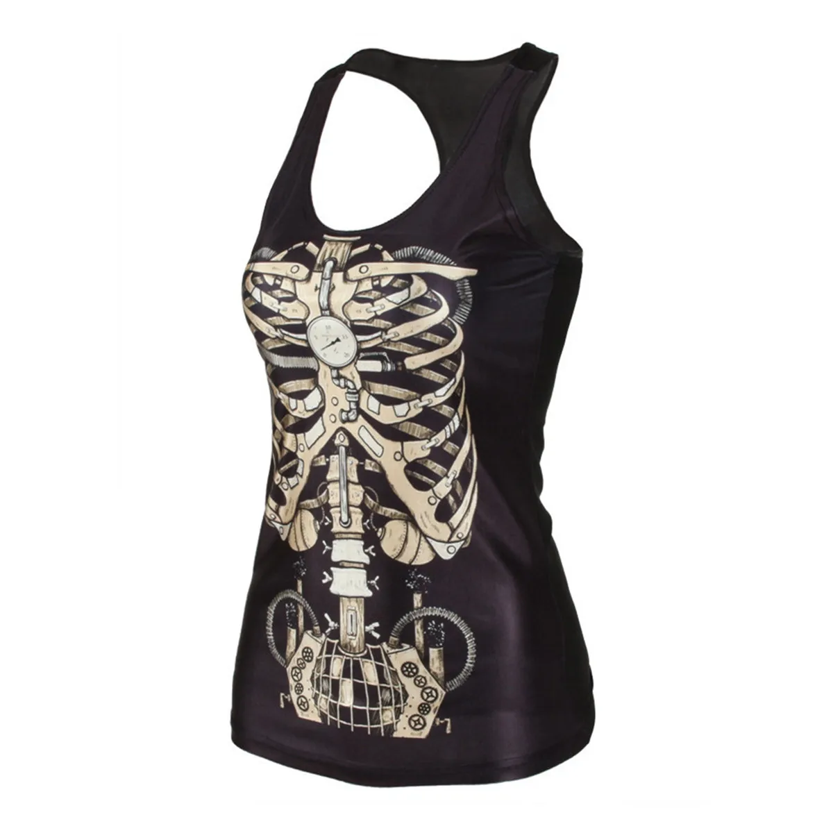 

Women Crop Top Bone Slim Vest Skeleton Tank Tops Sretchy T Shirt Tee Star Models Digital Printing Skull