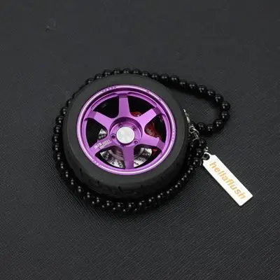 Автомобильный подвесной брелок TE37 с алюминиевым колесом, автомобильный обод с цепочкой из бисера, подвесной держатель для ключей, зеркальный подвесной брелок с кольцом, авто - Название цвета: Фиолетовый
