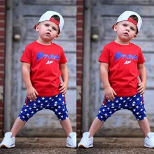 Футболка с буквенным принтом для маленьких мальчиков 4 июля топы, шорты со звездами, комплект одежды для детей, год, Прямая