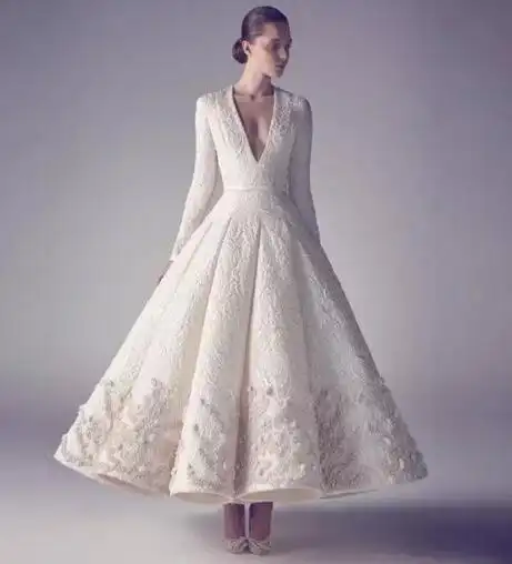 1950s Retro Prom Dresses Ashi Studio 2019 Long Sleeve Deep V Neck