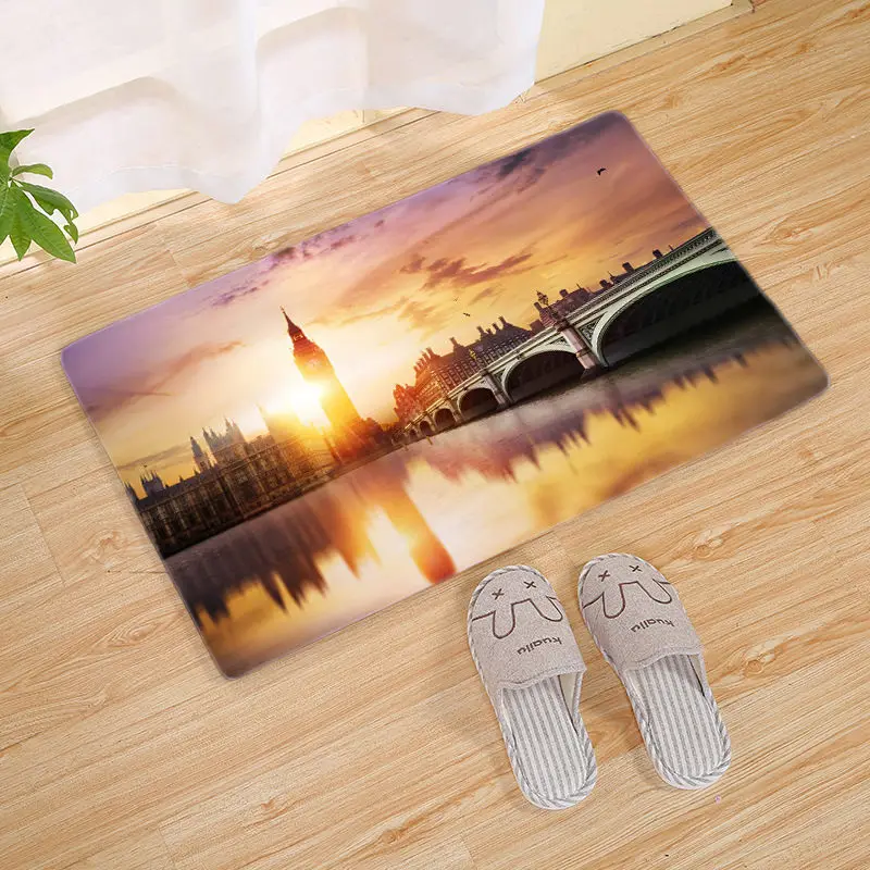 

Vintage Building Print Non-slip Doormat Flannel Floor Mat Rectangular Entrance Indoor Rug Carpet Washable Livingroom Home Decor