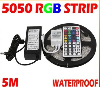 

5M SMD 5050 RGB LED Strip Light Waterproof LED Flexible Tape Ribbon + Remote Control + DC12V Adapter For Home KTV Bar Lighting