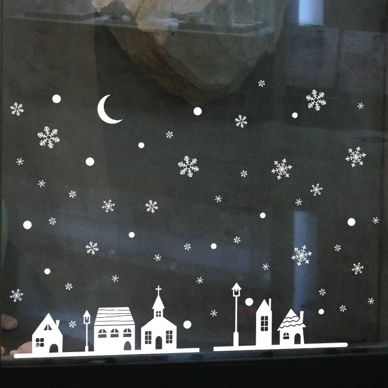 Рождественские украшения для витрин настенные Стикеры, рождественские снежинки города рождественские украшения для домашнего деко noel l1023